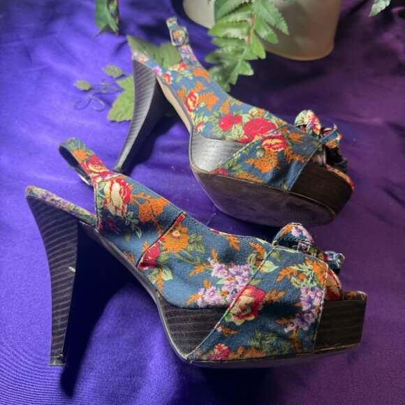 📌Madden Girl Floral Fabric 5 " High Heels Slingback Sandal with Platform - Picture 5 of 14